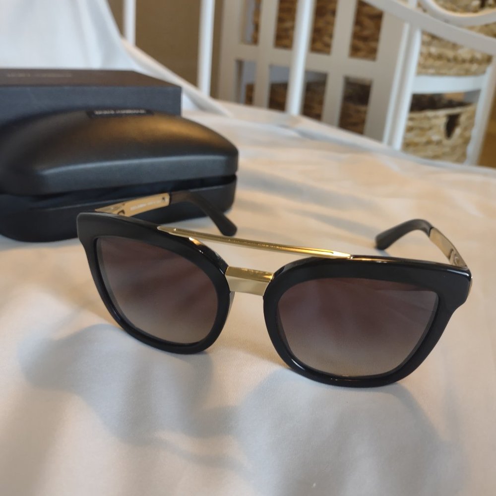 Dolce and Gabbana Black and Gold Sunglasses with Double Brow Bar